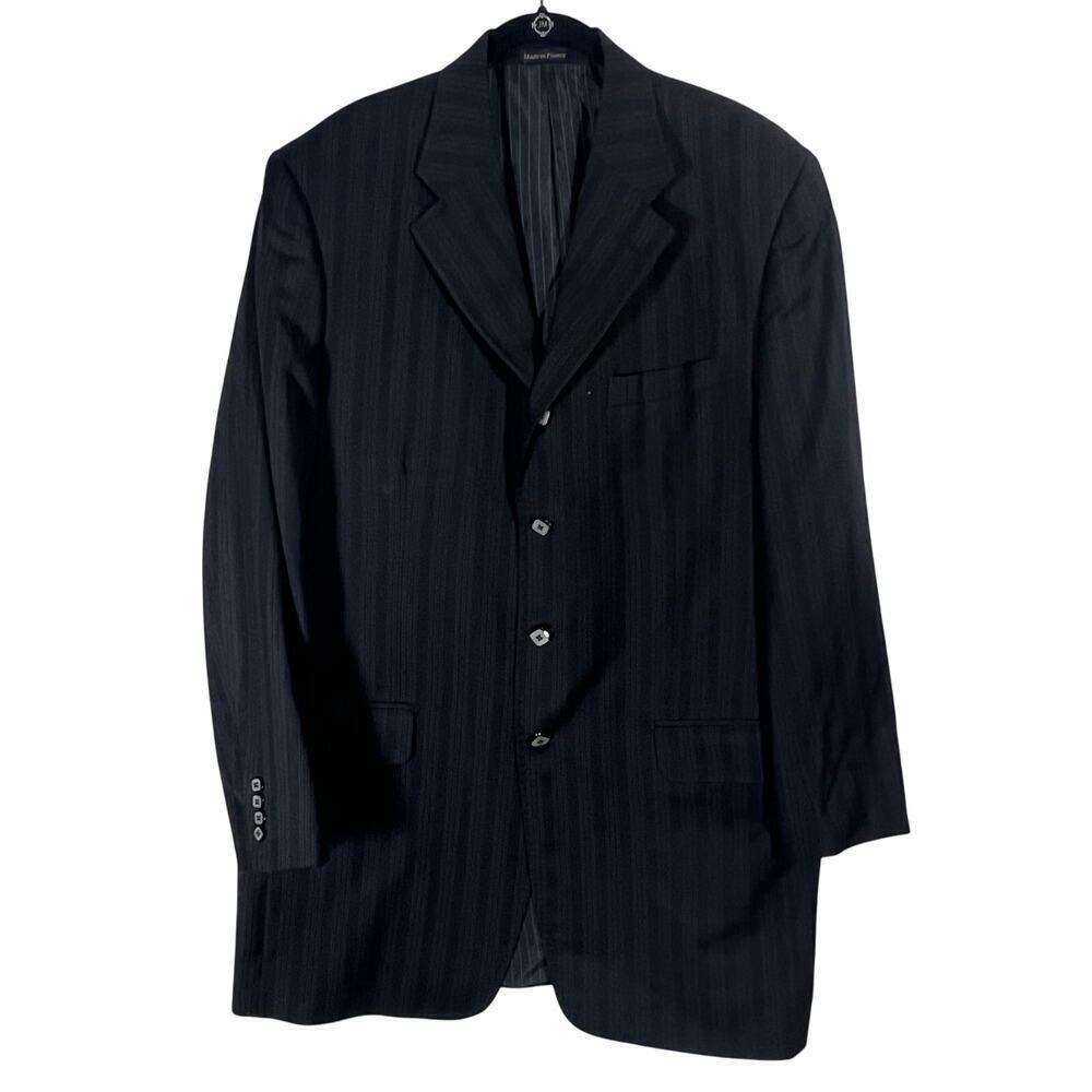 Tiglio Baroloz 100% Virgin Wool 150 Black Pin Striped Men’s Suit Jacket Long VTG